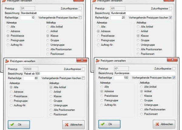 PROFFIX Preisverwaltung Preistypen