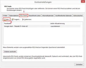 RSS Feed in Outlook hinzufügen